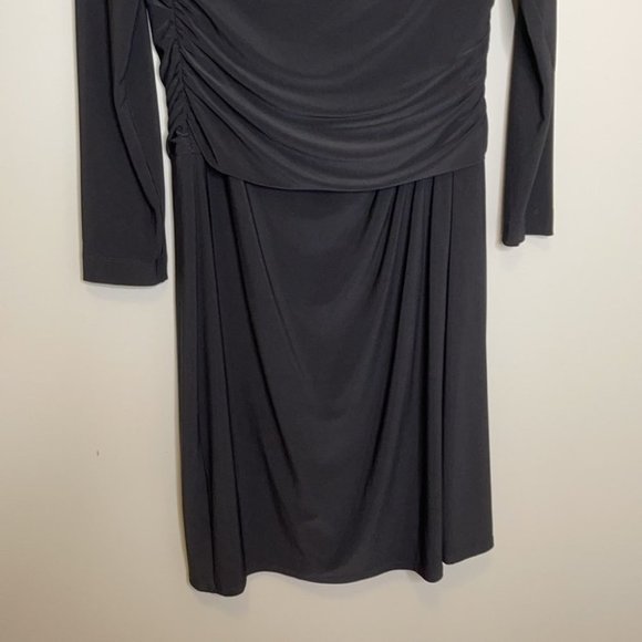 Lauren Ralph Lauren Ruched Midi Dress Black Long Sleeves Calf Length Size 10 - Picture 3 of 7